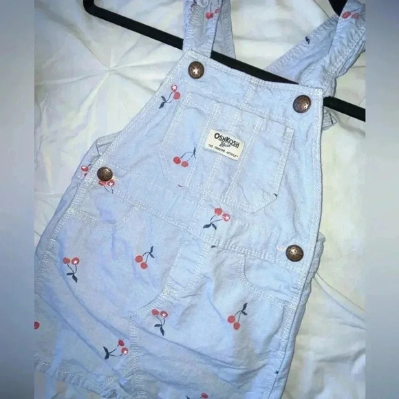 Oshkosh B’Gosh Cherry Print Pale Blue Lightweight Overall Toddler Dress SIZE 3T - Picture 5 of 9